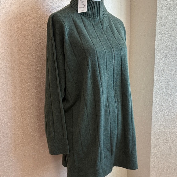 Eileen Fisher 100% cashmere Forest Green Turtleneck pull up, Sweater Sz XL NEW - Picture 3 of 8